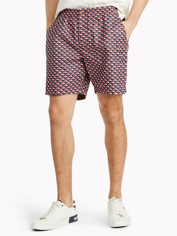 Férfi Tommy Hilfiger Geometric print 7" Rövidnadrág Piros Színes | HU 993ILH